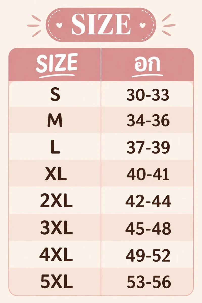 ตารางไซส์ตามรอบอก (นิ้ว)